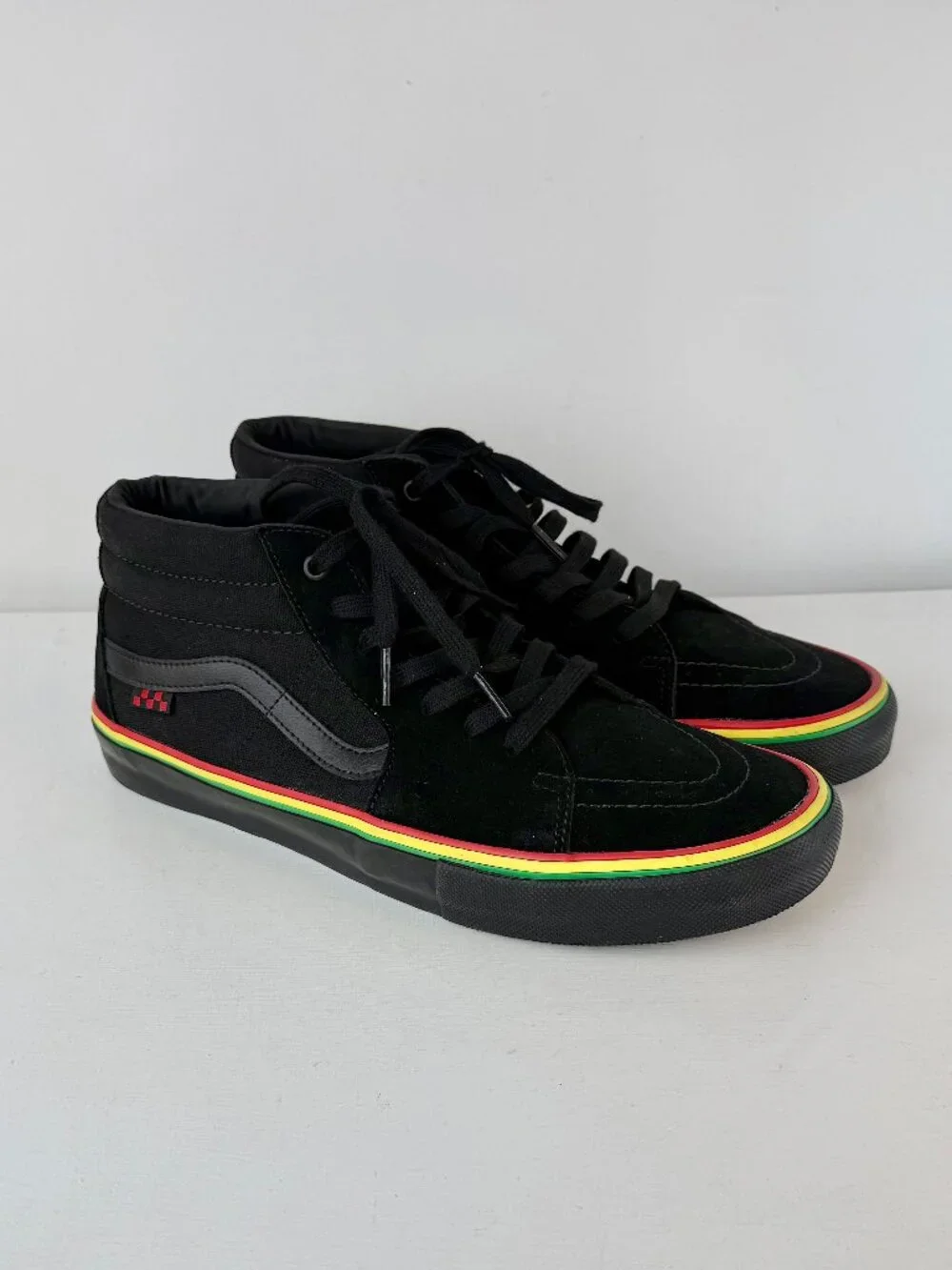 Men's 13 - VANS Skate Grosso Mid-Rasta Black Suede/Canvas Sneaker -721454 - Picture 2 of 9